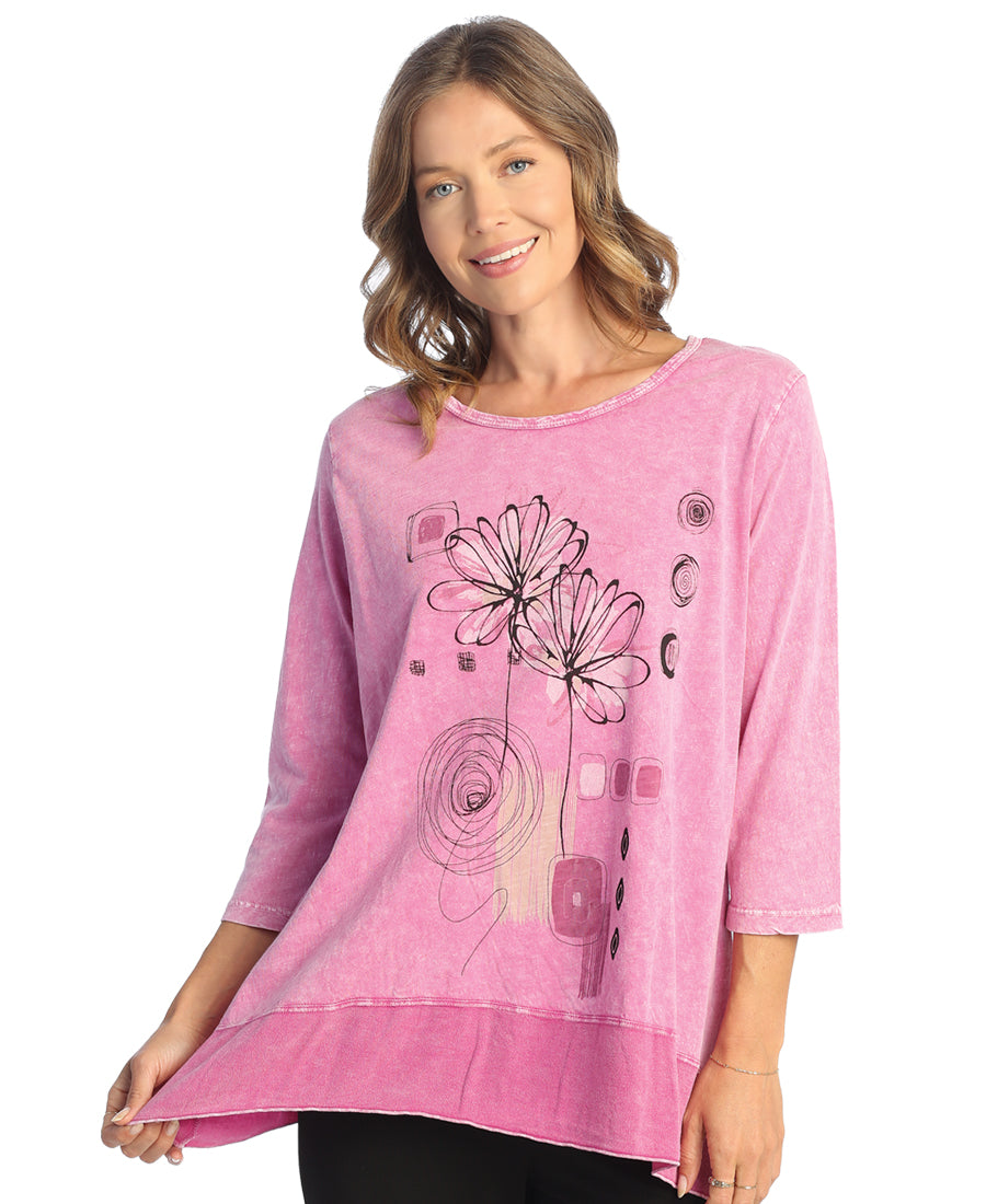 Magenta Mia Mineral Washed 3/4 Sleeve Tunic