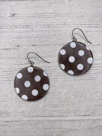 Brown Polka Dot Circle Earrings