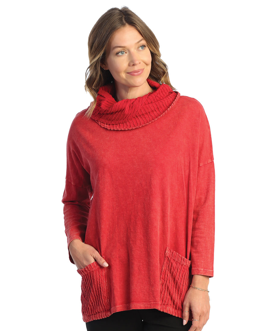 Scarlet Mineral Washed Cowl Neck Tunic