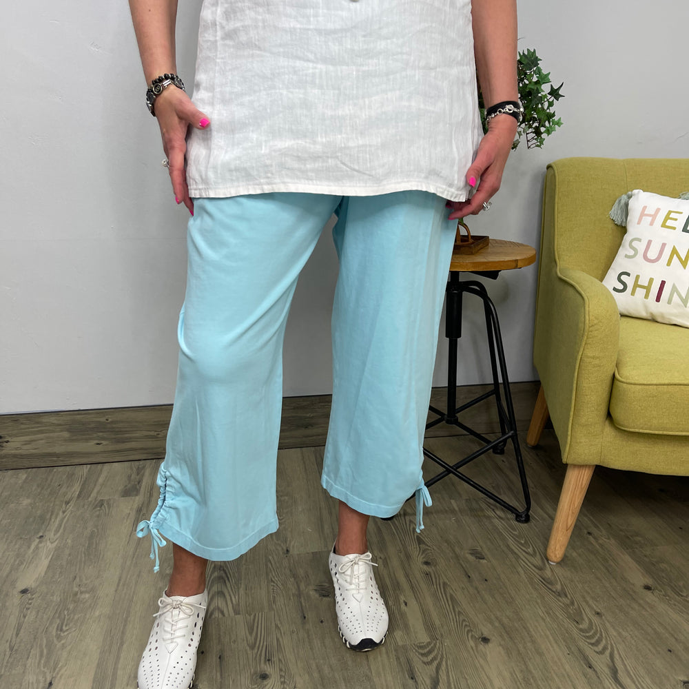 Ice Blue Tie 100% Cotton Crop Pant