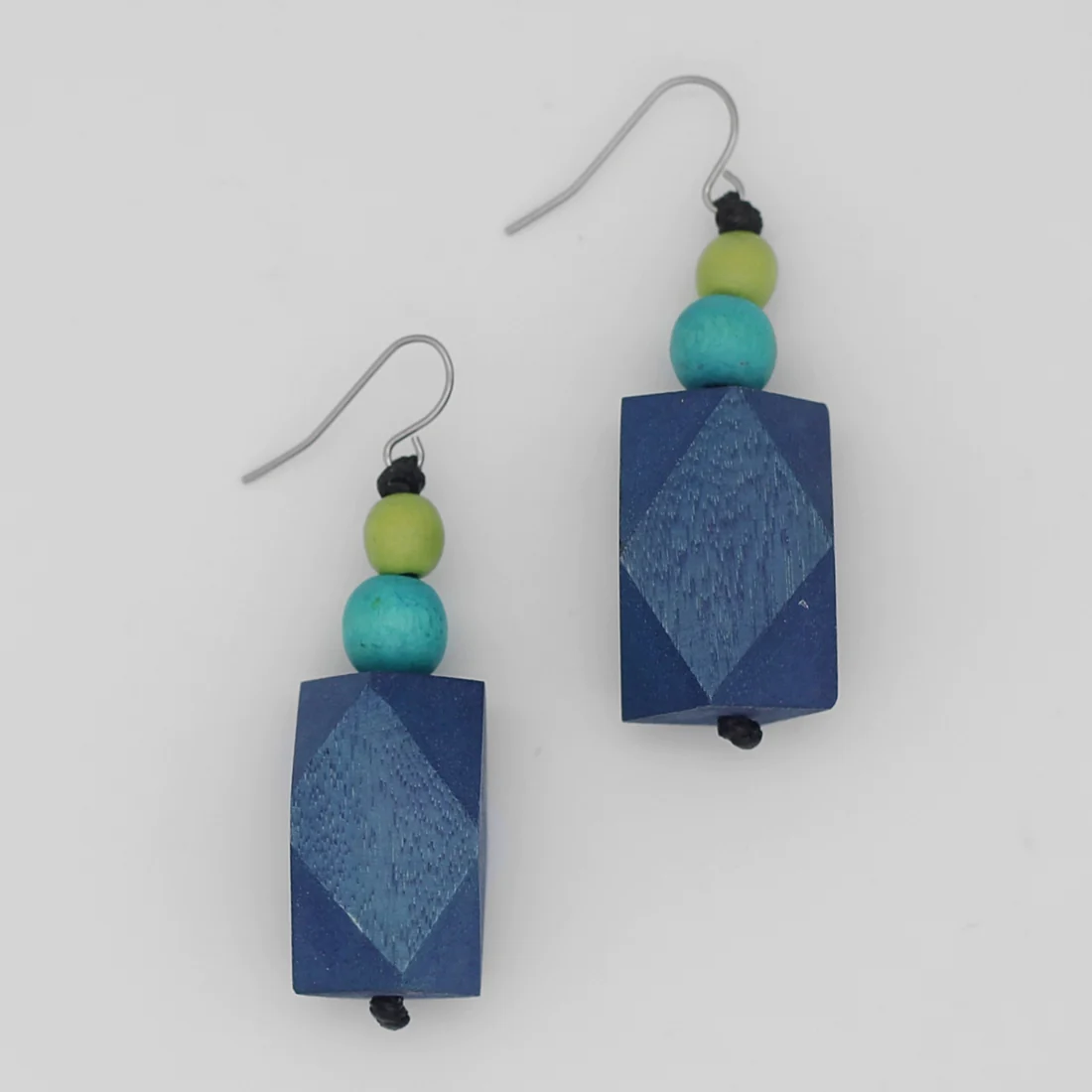 Blue and Lime Wood Earrings