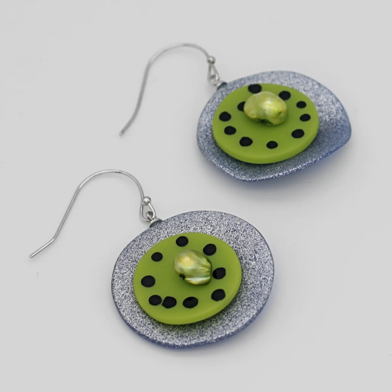 Load image into Gallery viewer, Green and Blue Dot Earrings

