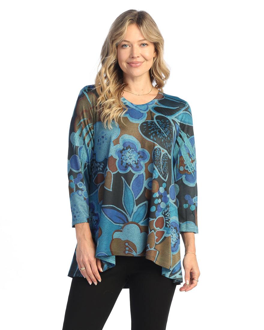 Lullaby Blue Slinky-Like Knit Hi-Low Tunic Top