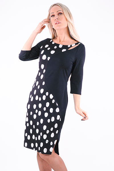 Load image into Gallery viewer, Black and Ivory Polka Dot Modal Dress
