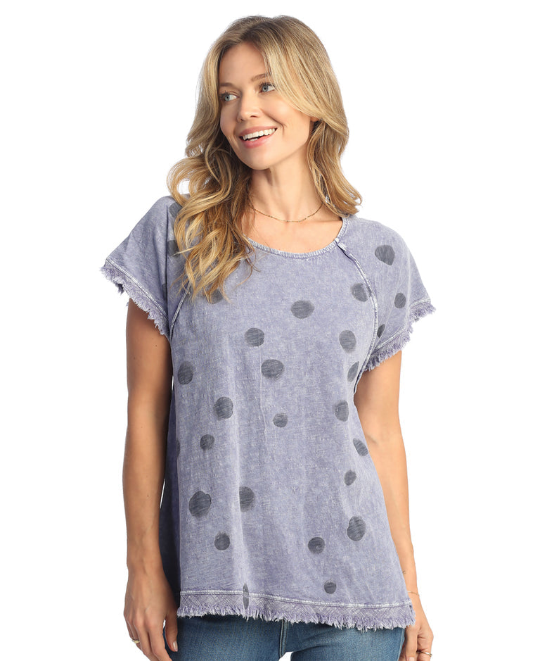 Violet Mirage Mineral Washed Raglan Short-Sleeve Top With Gauze