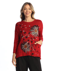Red Soft Brushed Dolman Sleeve Top with Pocket