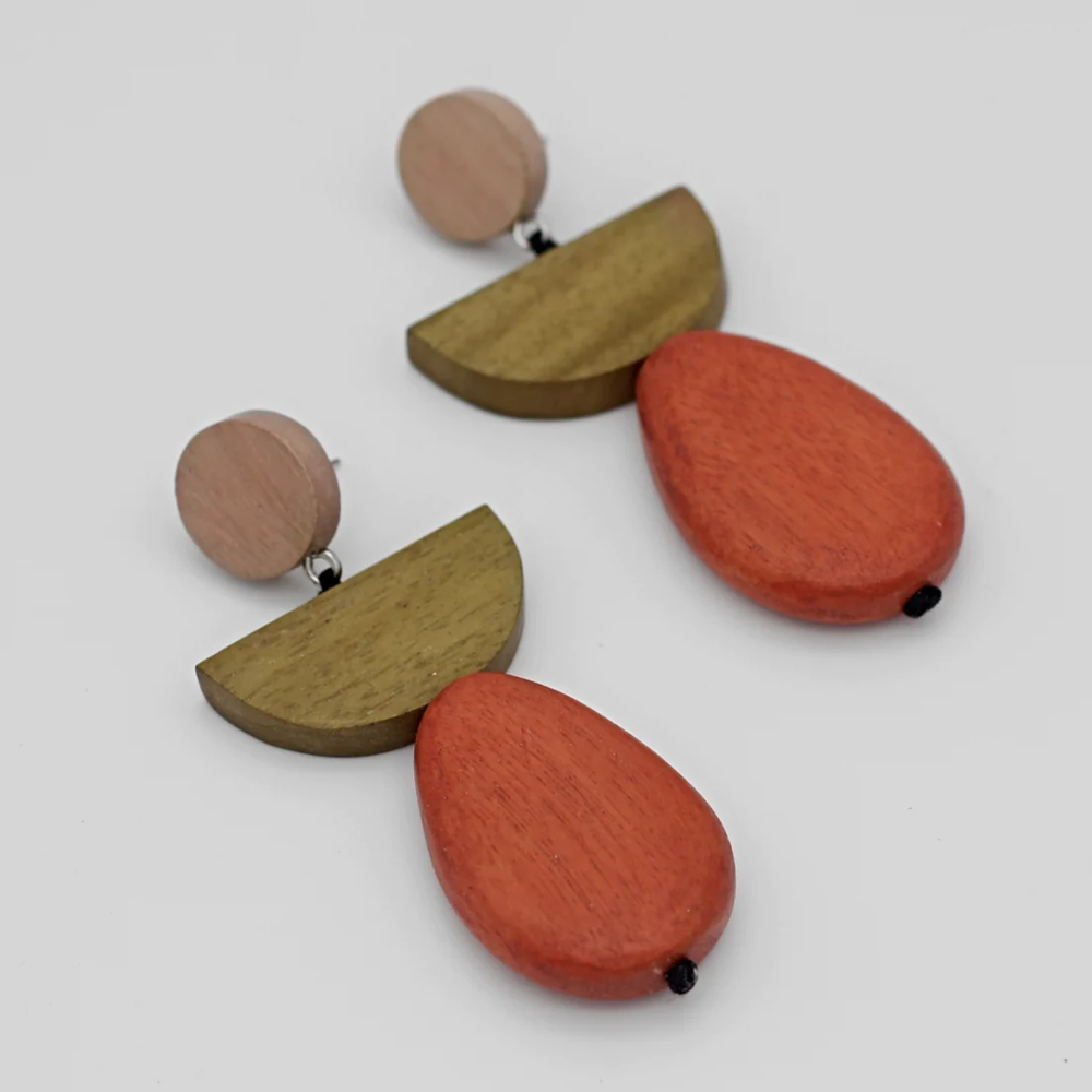 Peach Alexis Wooden Earrings