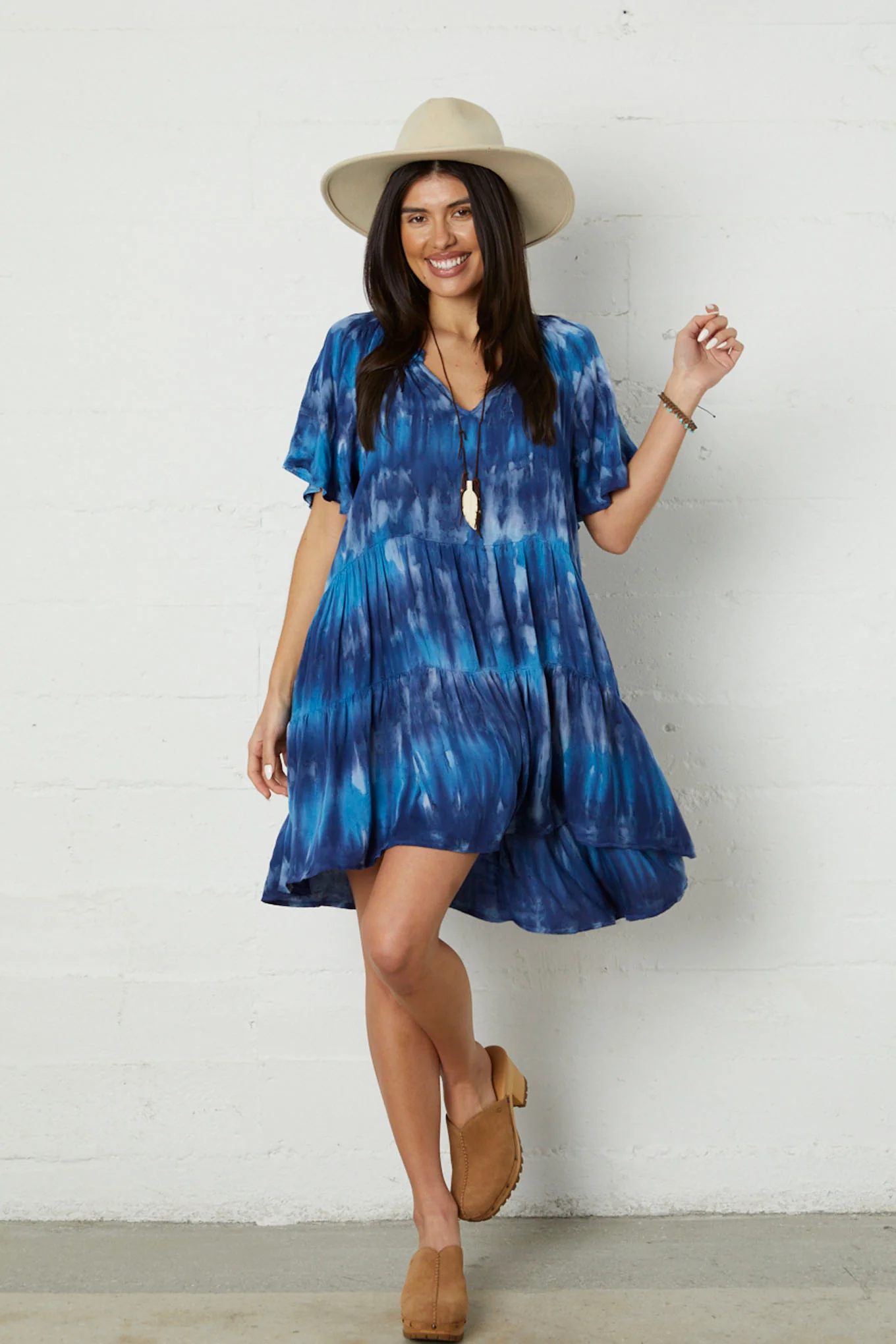 Blue Tie Dye Chaya Short Sleeve Dress