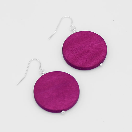 Fuchsia Wooden Dot Earrings