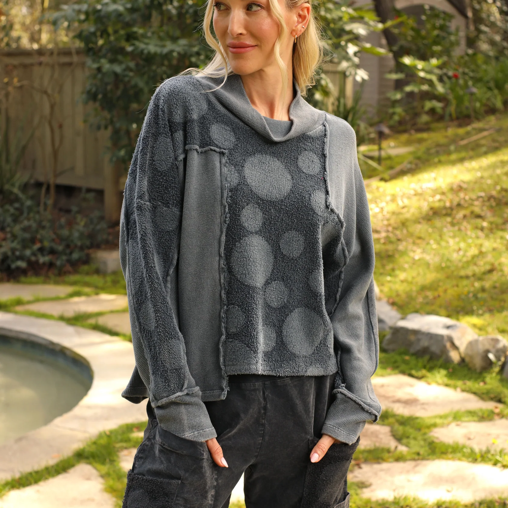 Gray Blue Vintage Wash Fleece Long Sleeve