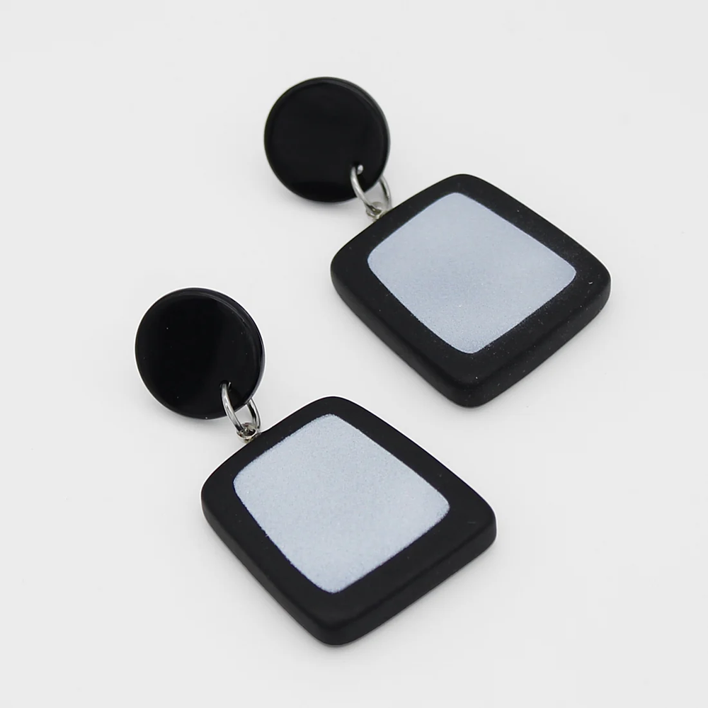 
                  
                    Black and Silver Square Earrings
                  
                