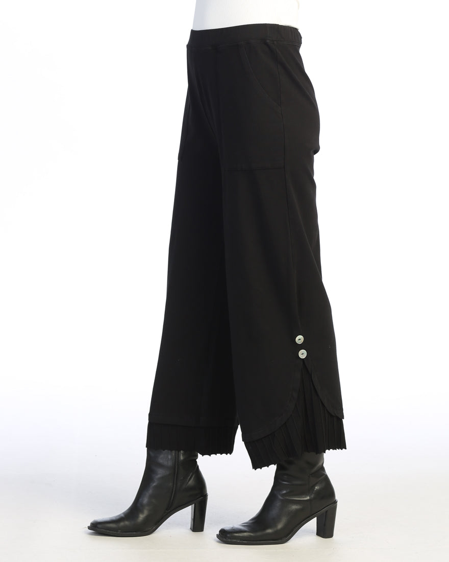 Jet Black Wide Leg Pant with Rib Contrast