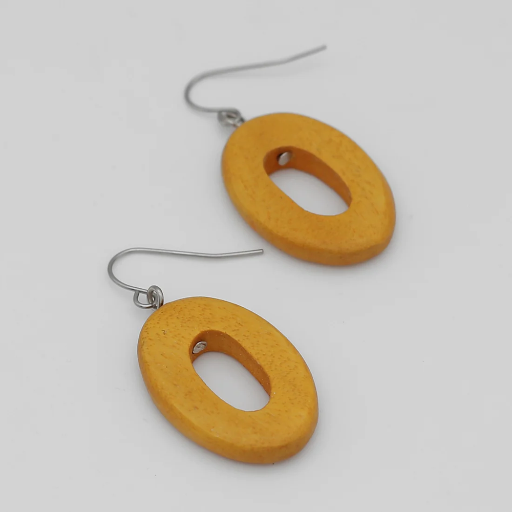 Honey Oval Wood Earrings