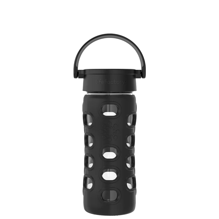 Onyx Black 12oz Glass Water Bottle