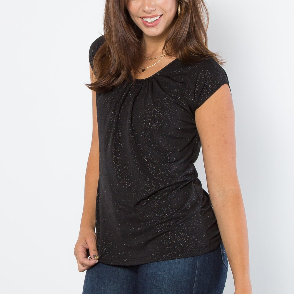 Black Glitter Short Sleeve Top