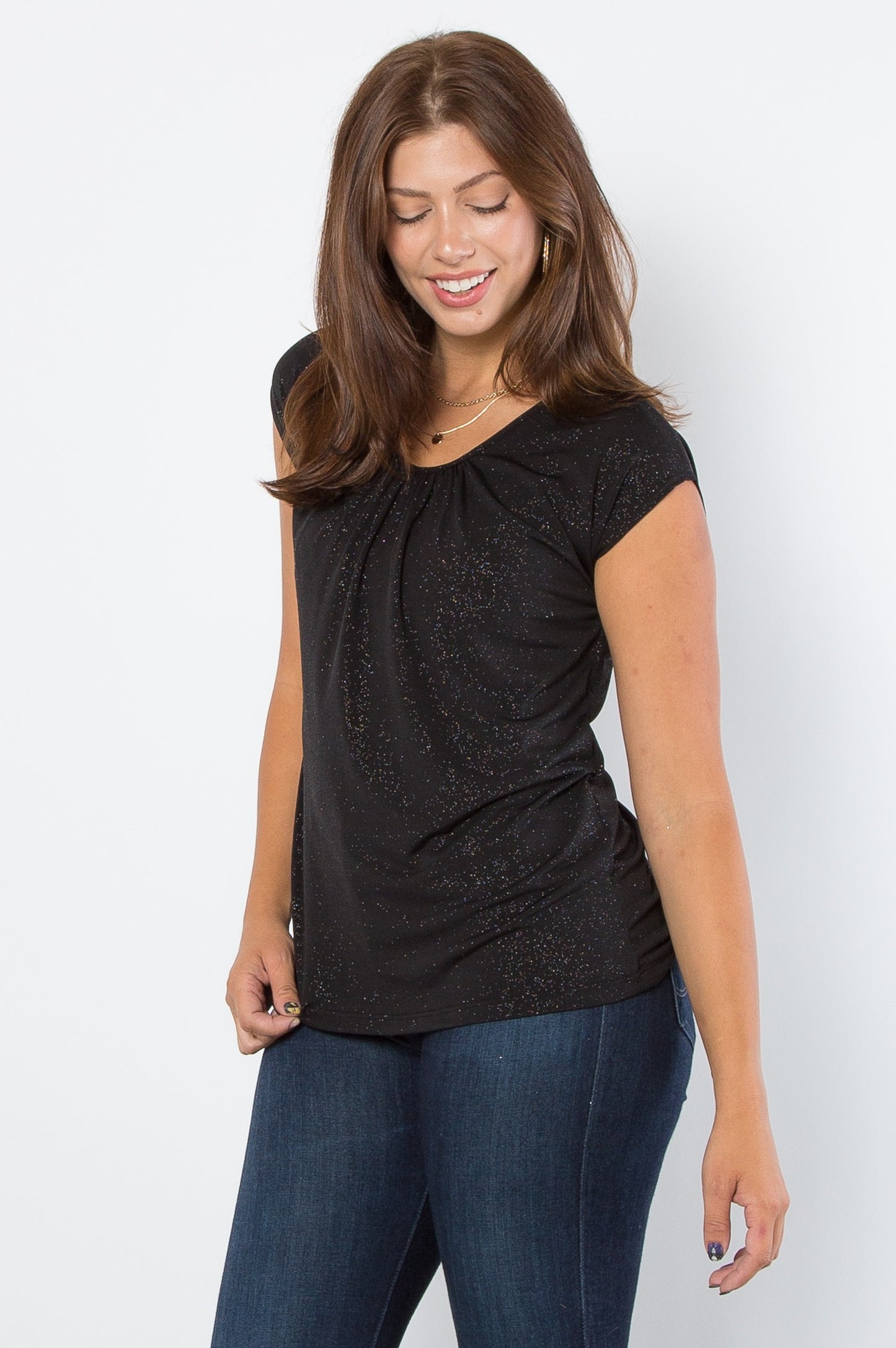 Black Glitter Short Sleeve Top