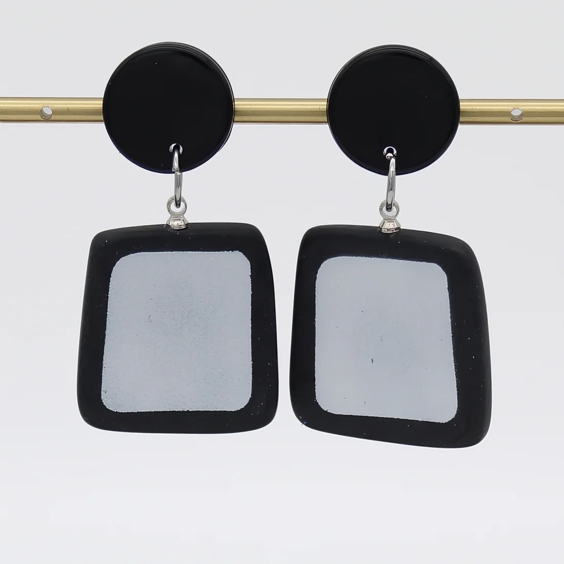 Black and Silver Square Earrings