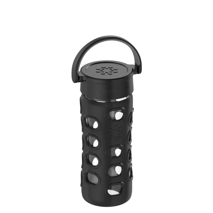 Onyx Black 12oz Glass Water Bottle