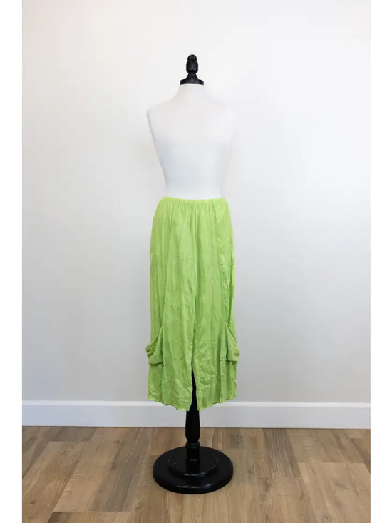 Lime Crinkle Crop Pant with Pockets