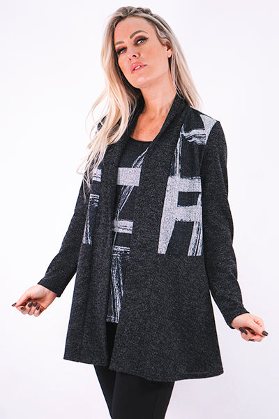 Load image into Gallery viewer, Charcoal and Gray Printed Long Sleeve Cardigan
