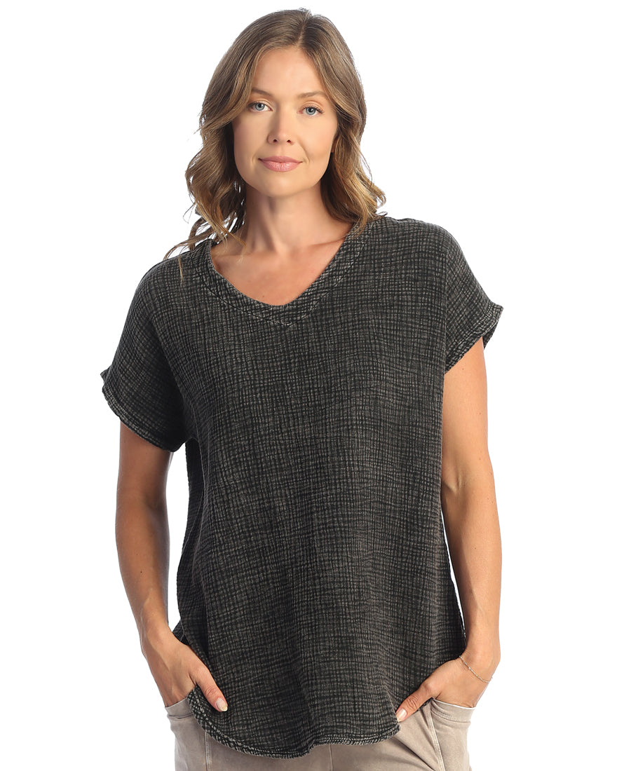 Load image into Gallery viewer, Black Mineral Wash Double Gauze Dolman Sleeve Top
