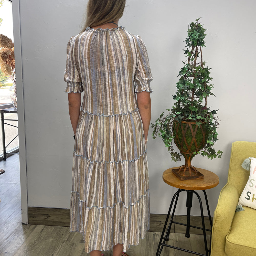 
                  
                    Desert Three Tier Stripe Dress with Lettuce Edging
                  
                