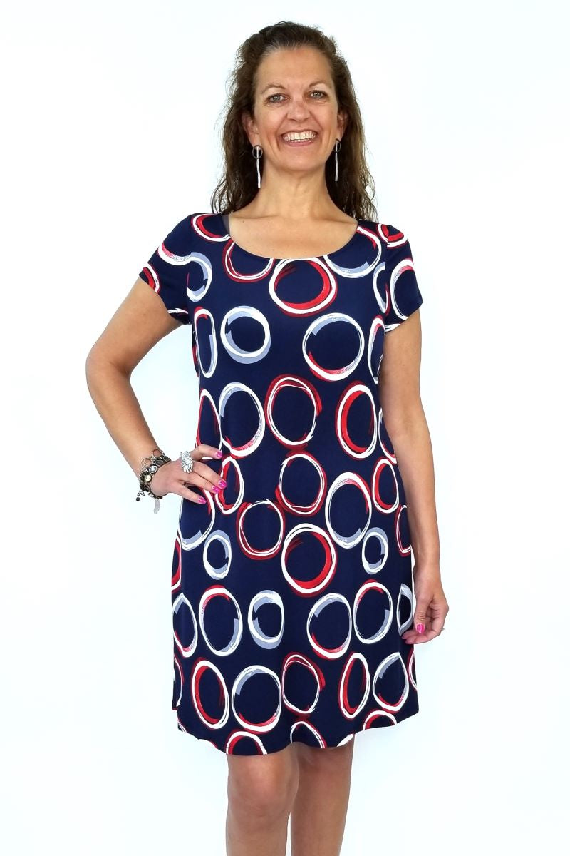 Circles Navy Cap Sleeve Dress