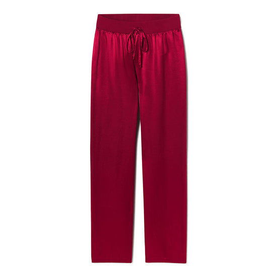 Jolie Satin Pant With Rib Waistband And Adjustable Drawstring - Red