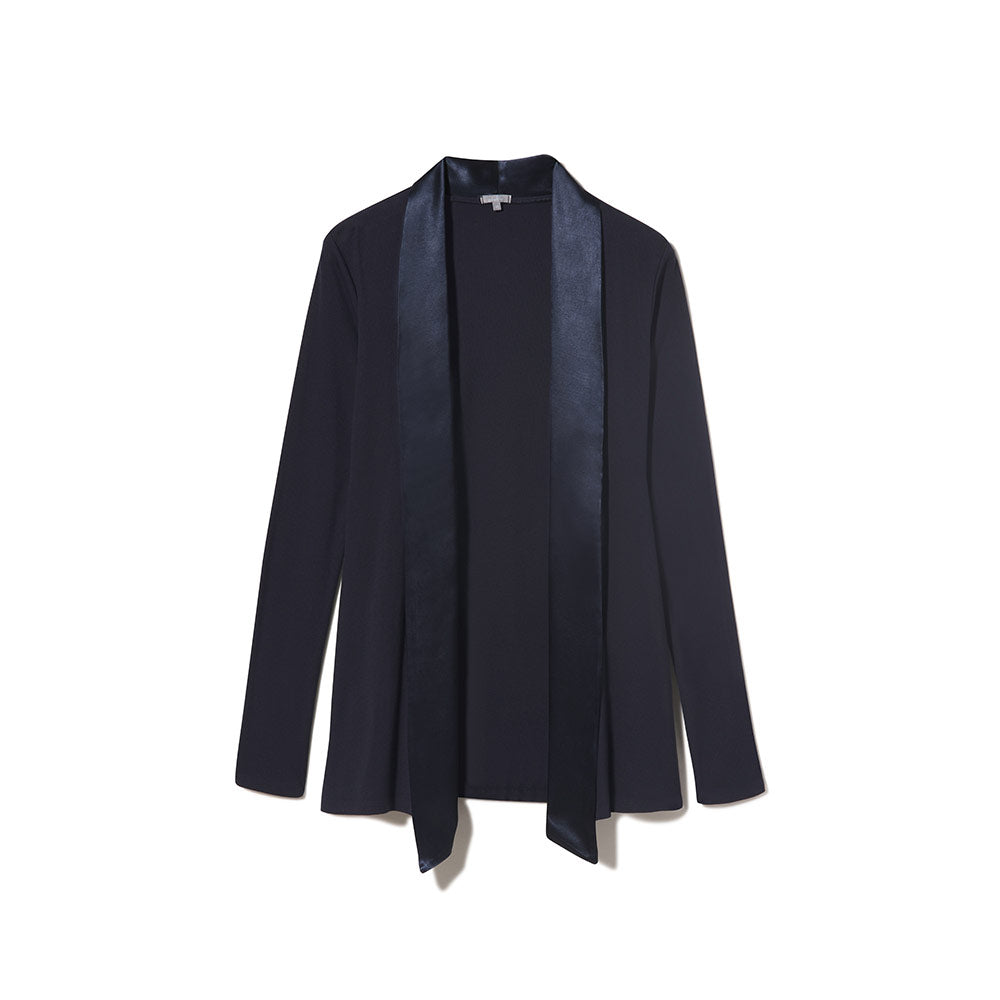 Shelby Rib Knit Cardigan With Satin Trim - Navy