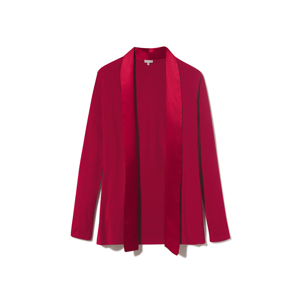 Shelby Rib Knit Cardigan With Satin Trim - Red