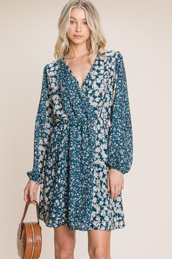 VD42038 Long Sleeve Woven Mini Dress - Teal