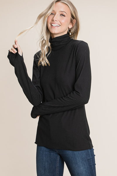 Rib Long Sleeve Turtle Neck