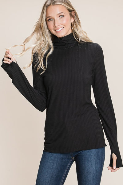 Rib Long Sleeve Turtle Neck