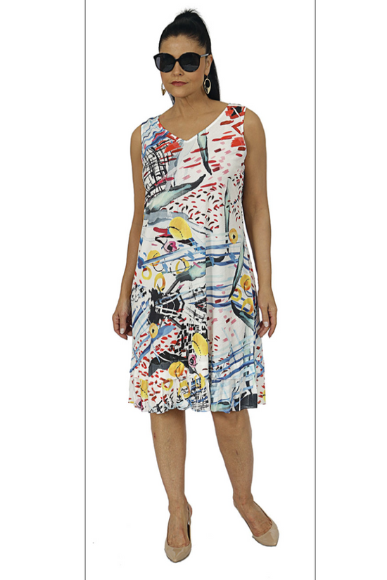 804P591 Sleeveless V-Neck Dress with Side Pockets