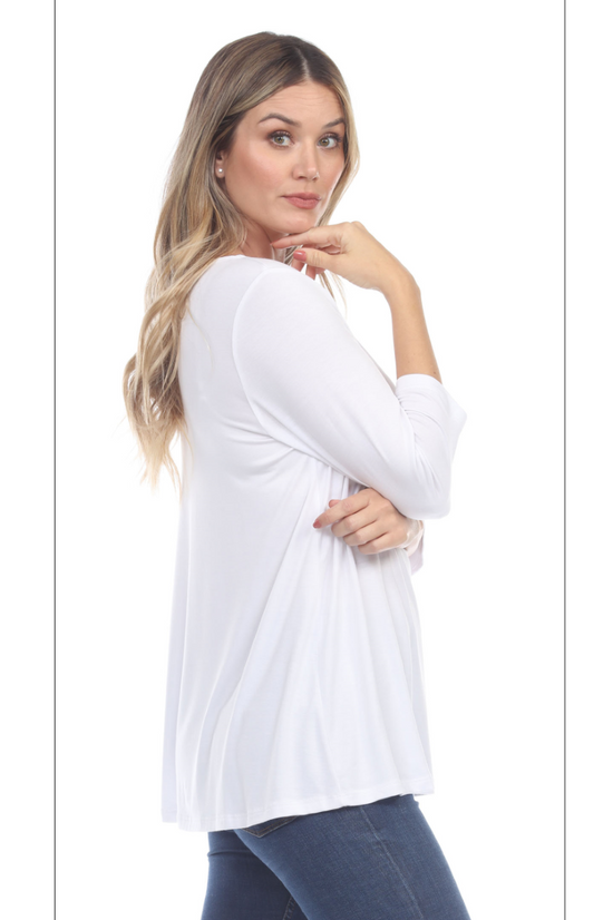 T915MWHT A-line Top with 3/4 Sleeves