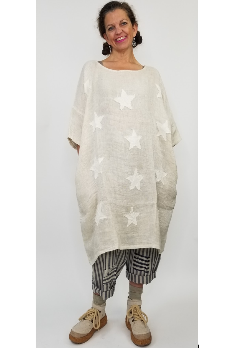 DRSPLN670NTRL Vintage Stars Linen Dress - Natural