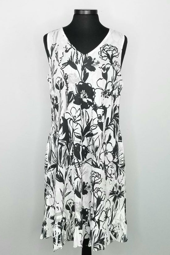 804PXXXD Floral Pattern Sleeveless V-Neck Dress with Side Pockets