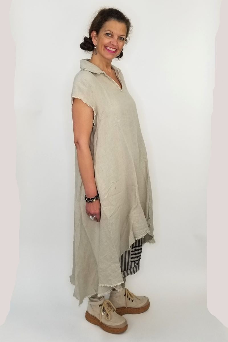 DRSPLN806NTRL Sleeveless Dress with Side Seam Pockets - Natural
