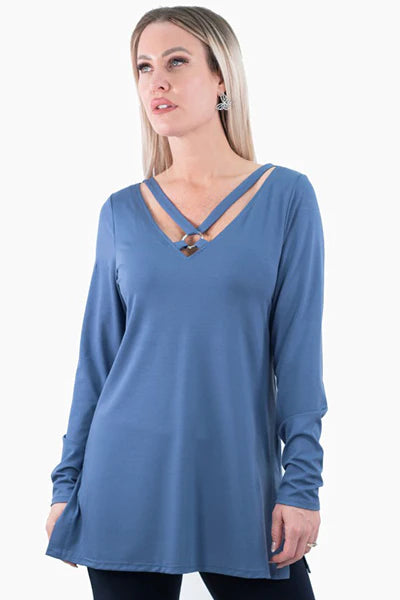 Load image into Gallery viewer, Denim Blue V Neck Tunic
