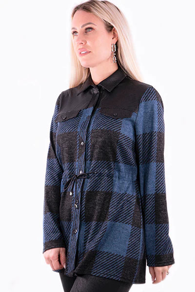 Blue and Black Checkered Long Sleeve Tunic