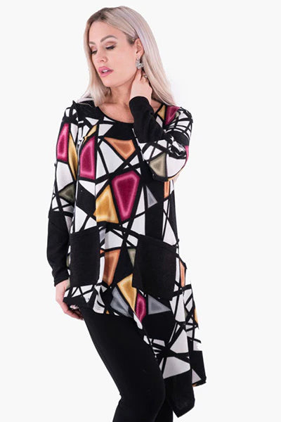 Ivory Black Printed Asymmetrical Tunic