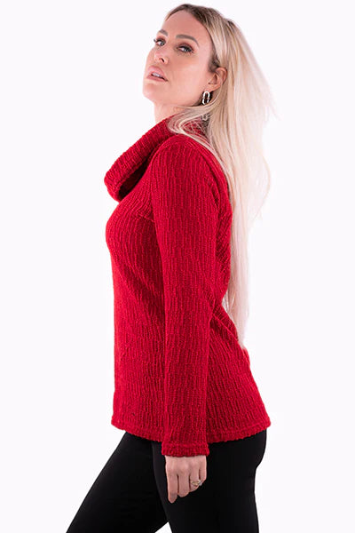 Red Cowl Neck Ribbed Top