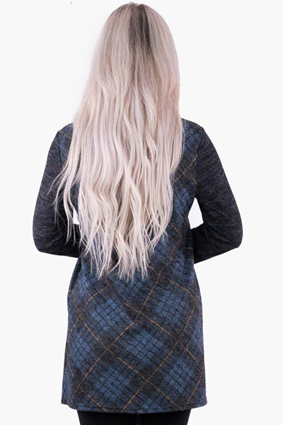 Blue and Black Checkered Long Sleeve Top