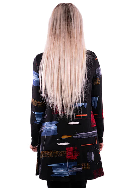 Black Long Sleeve Tunic with Multi Colored Shapes