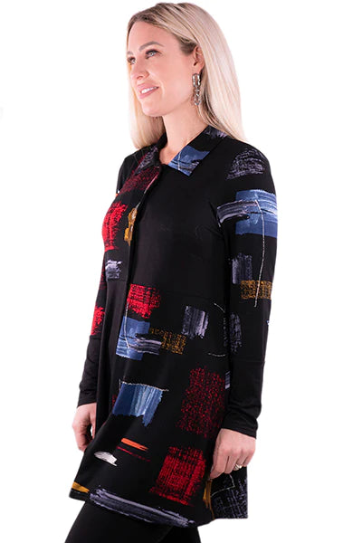 Black Long Sleeve Tunic with Multi Colored Shapes