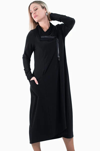 Black Dress with Zipper and Cowl Neck