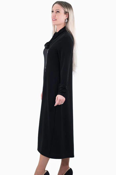 Load image into Gallery viewer, Black Dress with Zipper and Cowl Neck
