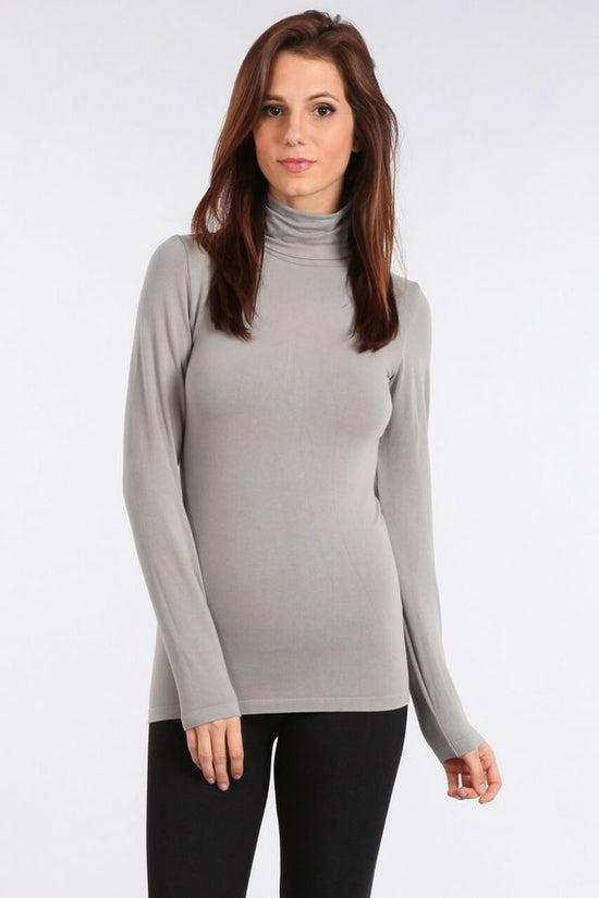 S3411 Fold Over Turtle Neck Long Sleeve Seamless Top