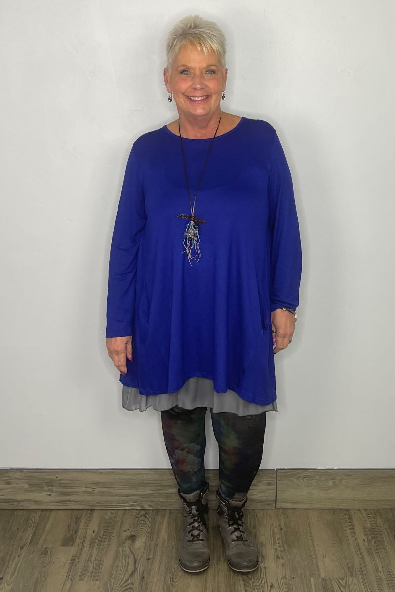 2AM Long Sleeve Tunic with Pockets - Cobalt