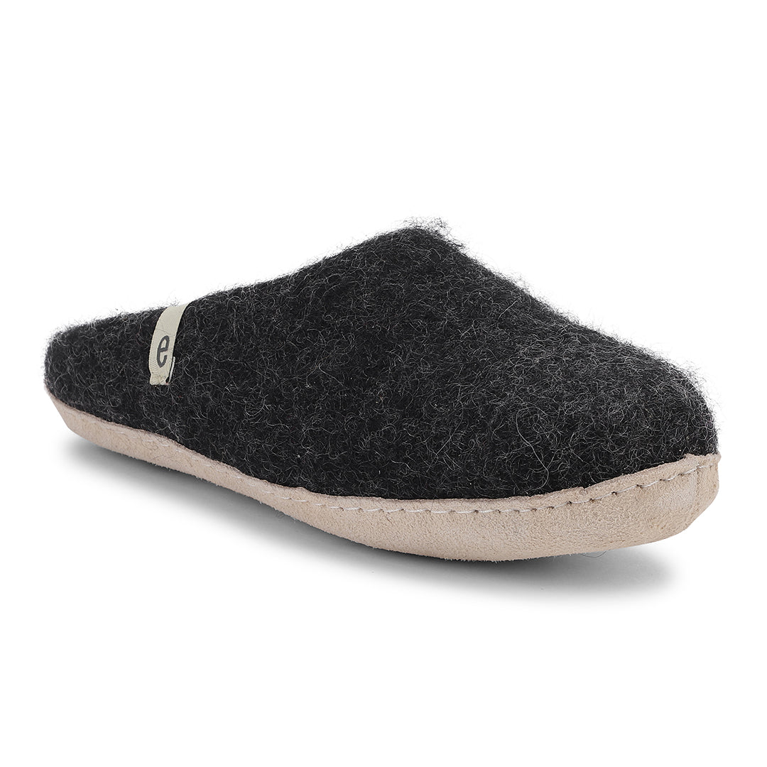 Black Wool Slippers